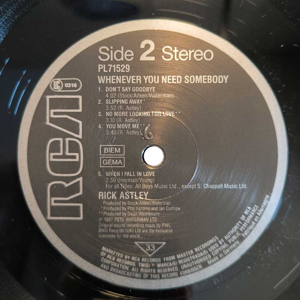 Rick Astley – Whenever You Need Somebody (LP)