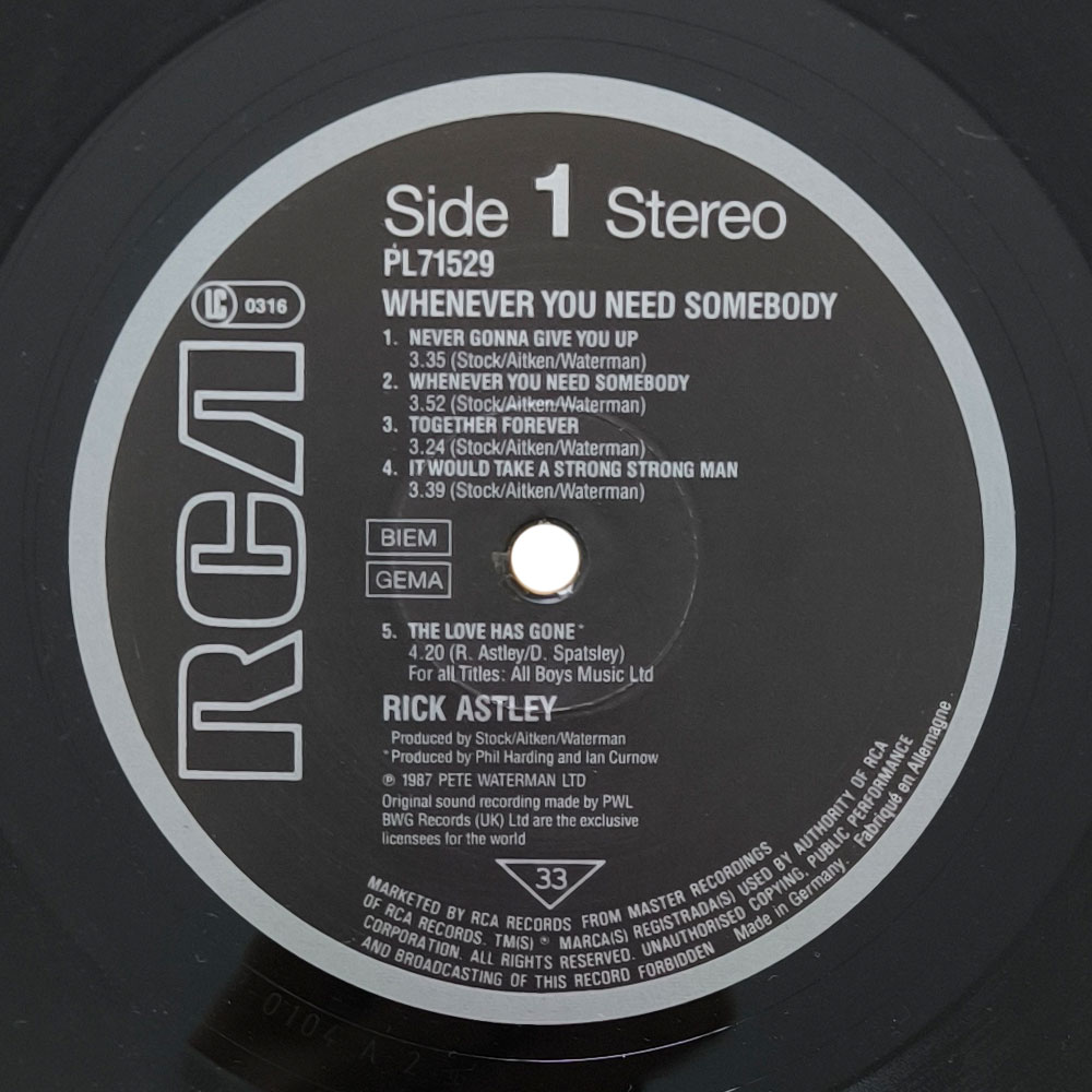 Rick Astley – Whenever You Need Somebody (LP)