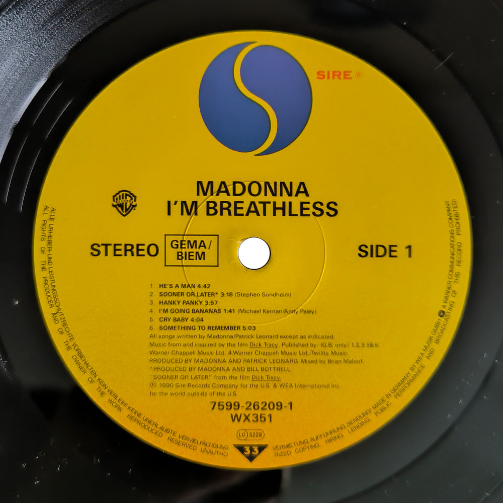Madonna – I'm Breathless (Music From And Inspired By The Film Dick Tracy) (LP)