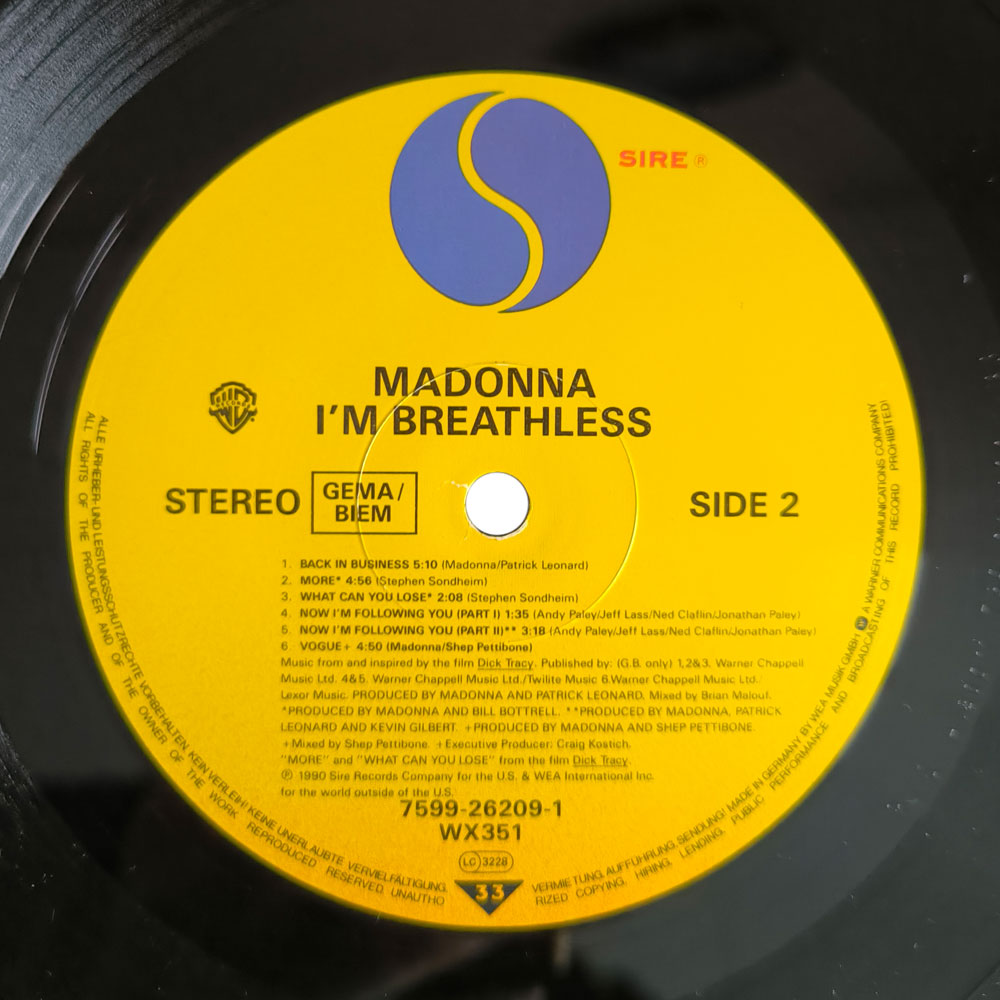 Madonna – I'm Breathless (Music From And Inspired By The Film Dick Tracy) (LP)