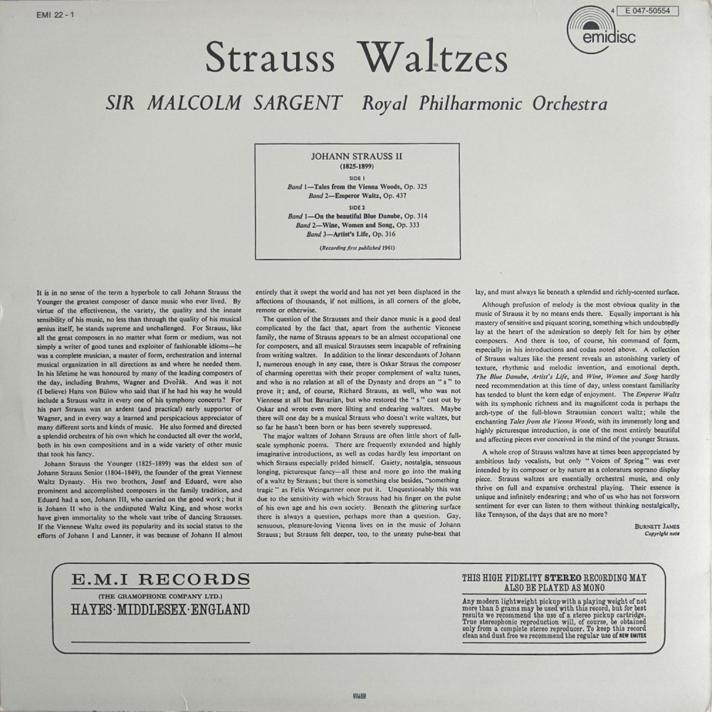 Strauss - Sir Malcolm Sargent / Royal Philharmonic Orchestra – Strauss Walzes (LP)