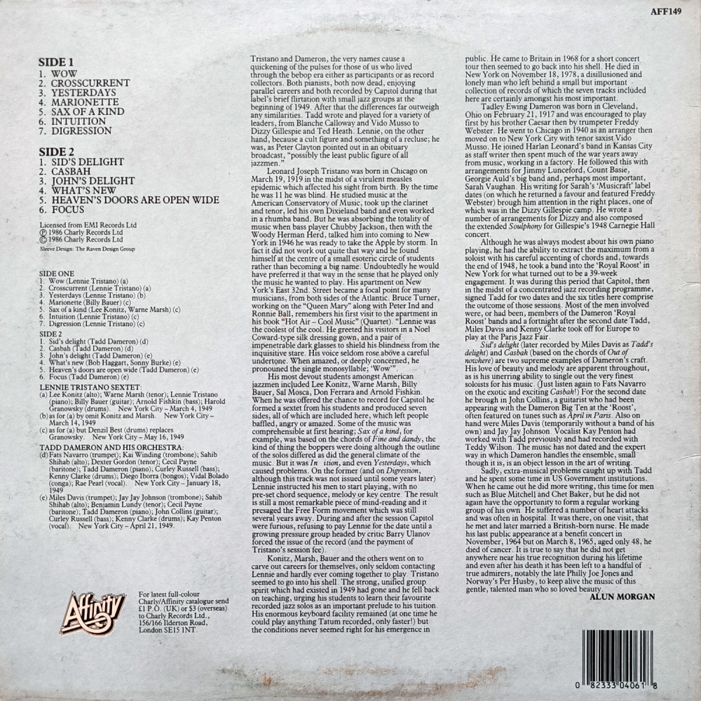 Lennie Tristano / Tadd Dameron – Crosscurrents (LP)