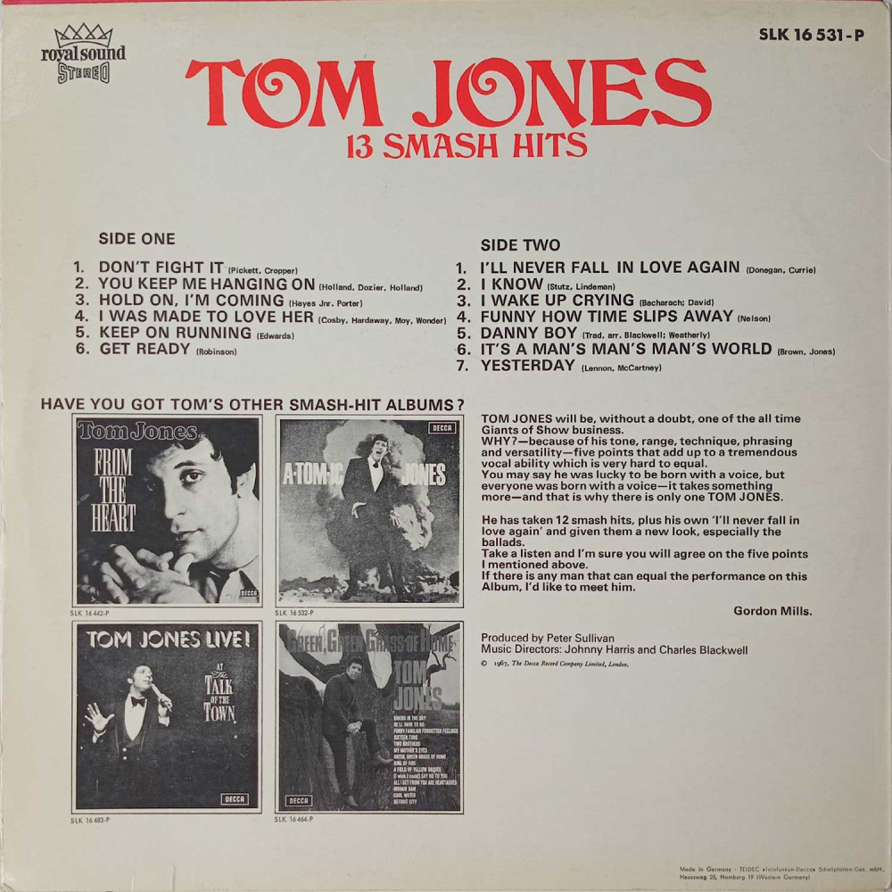 Tom Jones – 13 Smash Hits (LP)