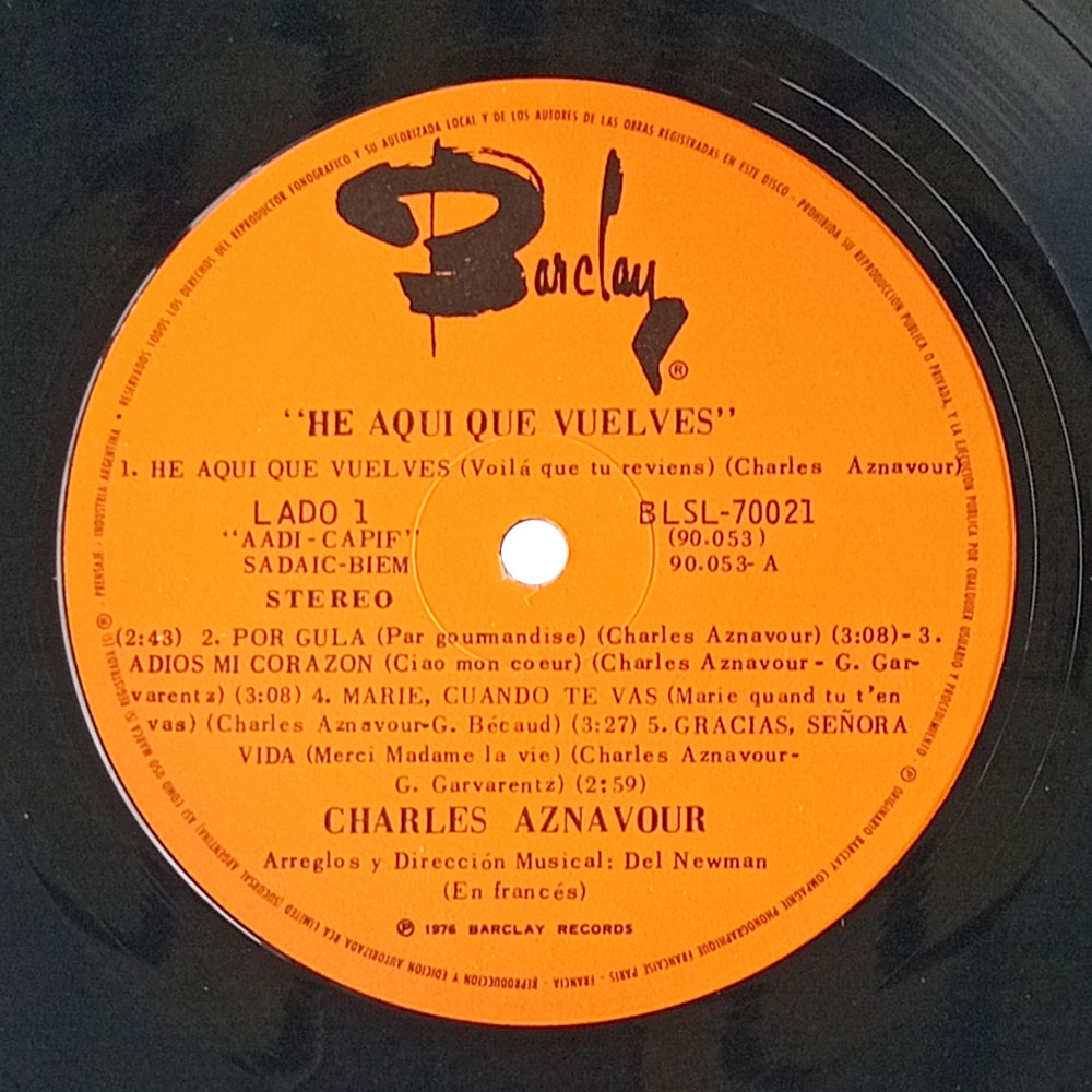 Charles Aznavour – He Aqui Que Vuelve (Voilà Que Tu Reviens) (LP)