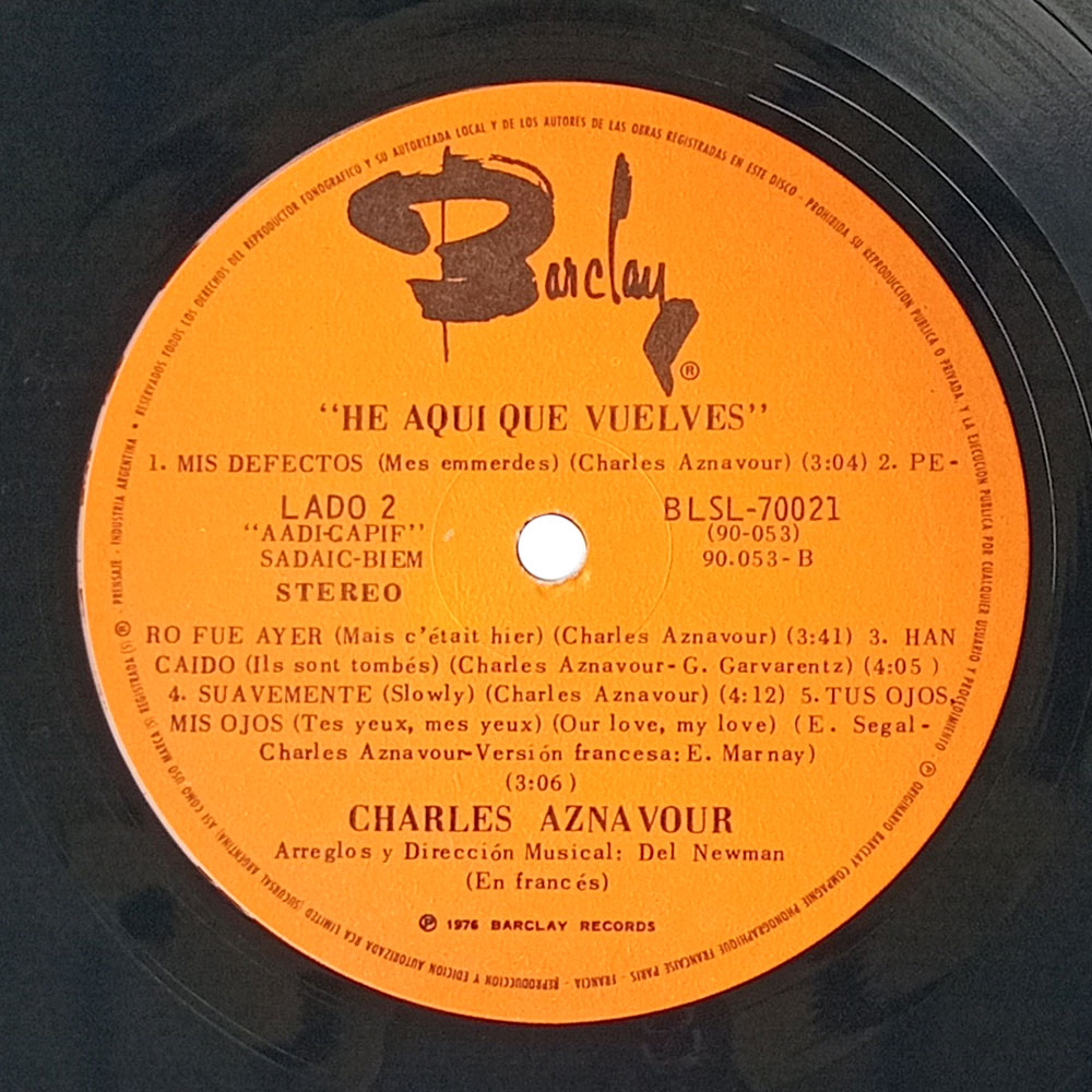 Charles Aznavour – He Aqui Que Vuelve (Voilà Que Tu Reviens) (LP)
