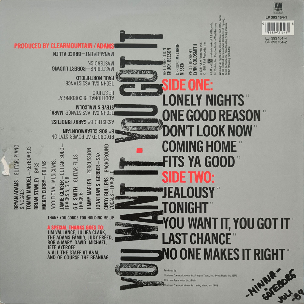 Bryan Adams – You Want It, You Got It (LP)