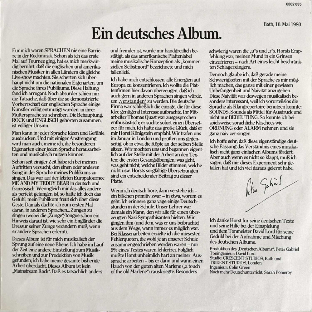 Peter Gabriel - Ein Deutsches Album (LP)