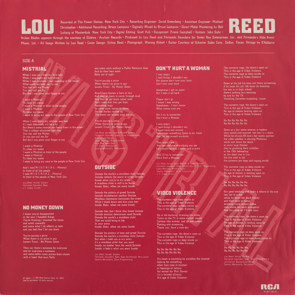 Lou Reed ‎- Mistrial (LP)