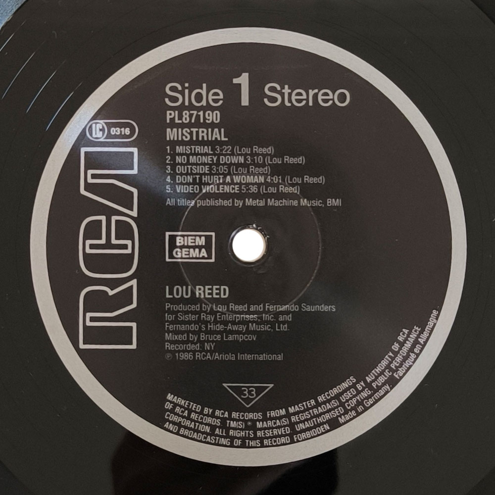 Lou Reed ‎- Mistrial (LP)