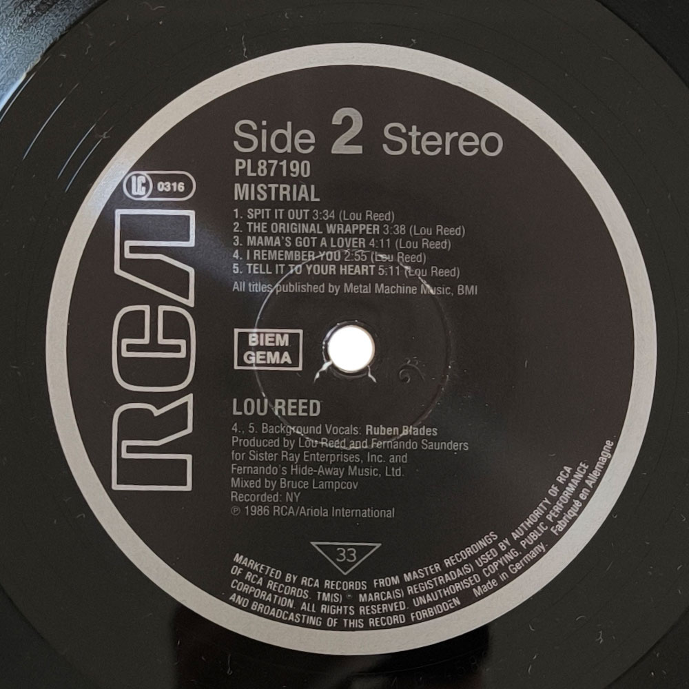 Lou Reed ‎- Mistrial (LP)