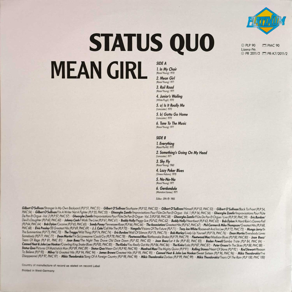 Status Quo ‎– Mean Girl (LP)
