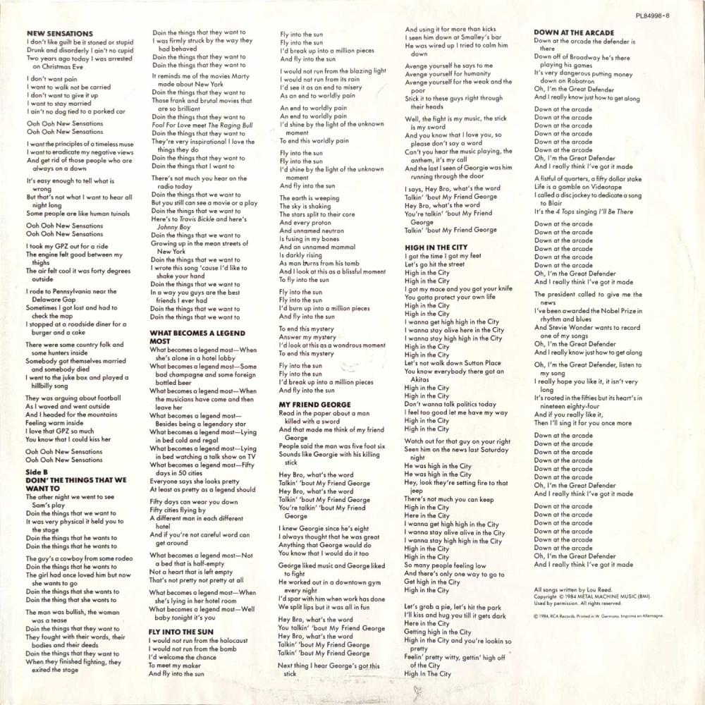 Lou Reed - New Sensations (LP)