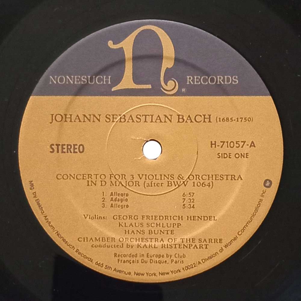 Johann Sebastian Bach - Concerto for Three Violins and Orchestra in D-Major AND Concerto for Flute, Violin, and Harpsichord in A-Minor (Karl Ristenpart, Chamber Orchestra of the Sarre) (LP)