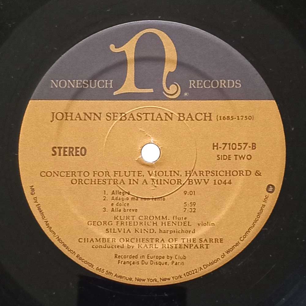 Johann Sebastian Bach - Concerto for Three Violins and Orchestra in D-Major AND Concerto for Flute, Violin, and Harpsichord in A-Minor (Karl Ristenpart, Chamber Orchestra of the Sarre) (LP)