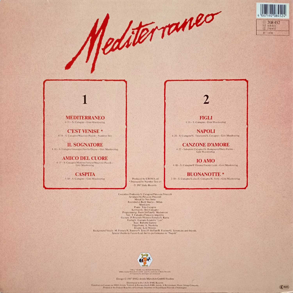 Toto Cutugno - Mediterraneo (LP)