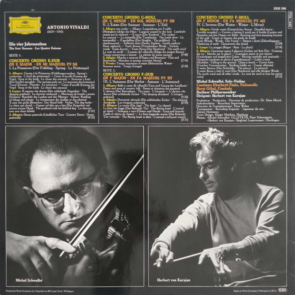 Antonio Vivaldi / Michel Schwalbé • Berliner Philharmoniker • Herbert von Karajan - Le Quattro Stagioni (LP)