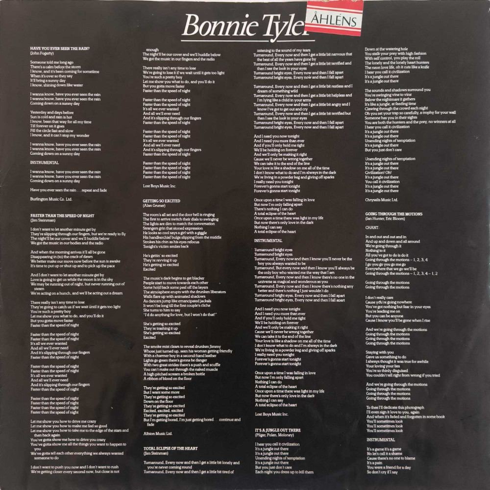 Bonnie Tyler - Faster Than The Speed Of Night (LP)