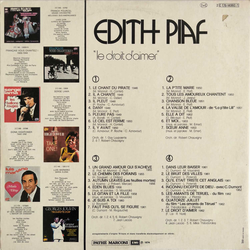 Edith Piaf – Le Droit D'Aimer (2 LP)