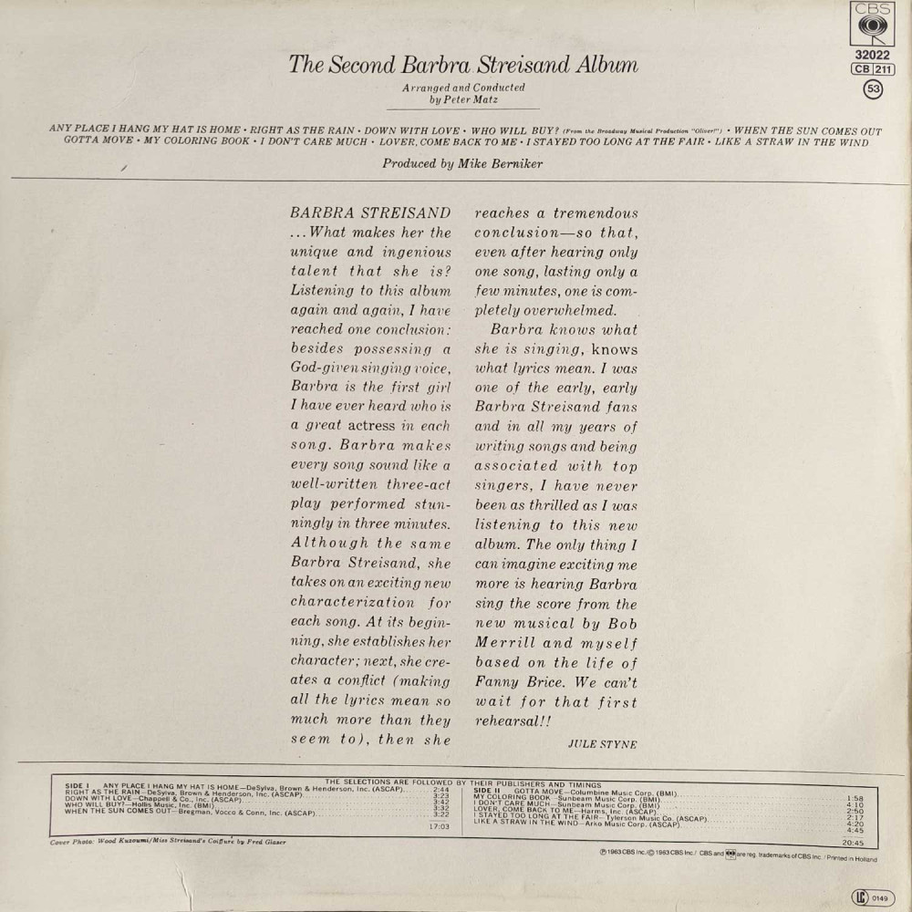 Barbra Streisand – The Second Barbra Streisand Album (LP)