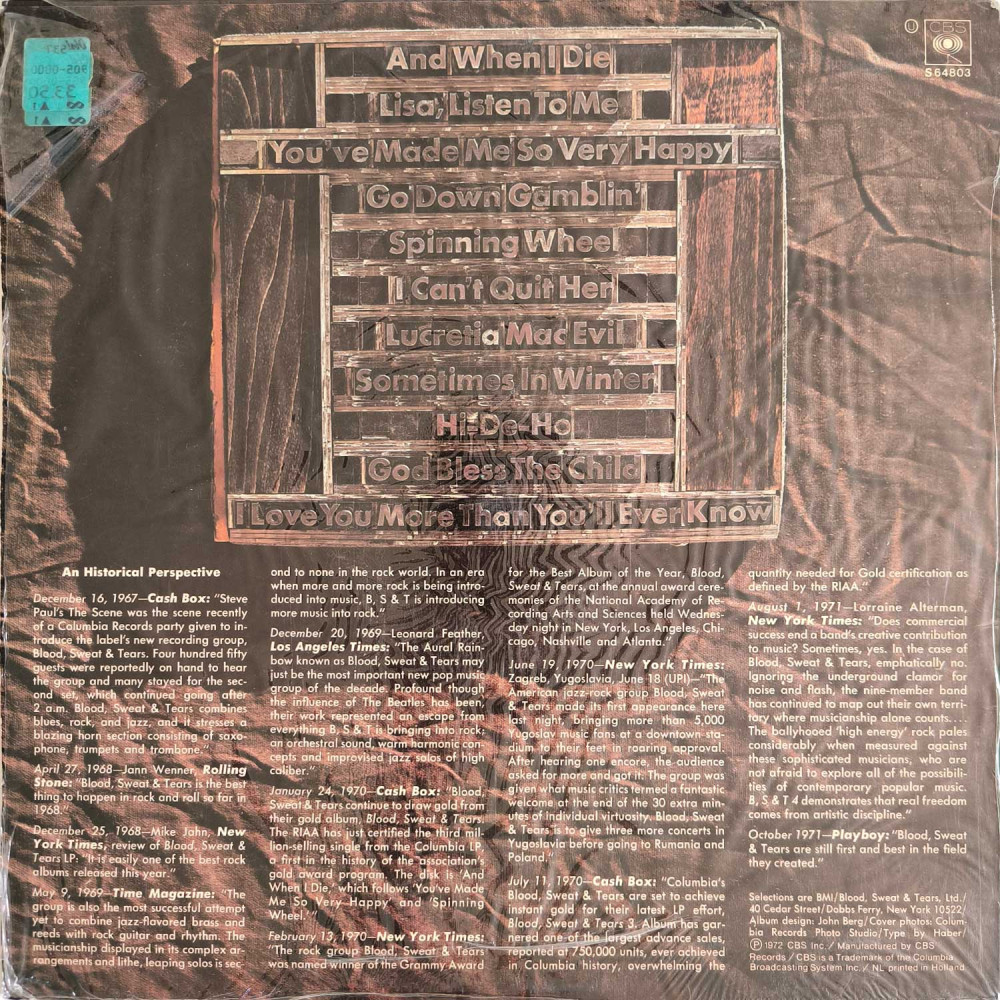 Blood, Sweat & Tears - Blood, Sweat & Tears Greatest Hits (LP)