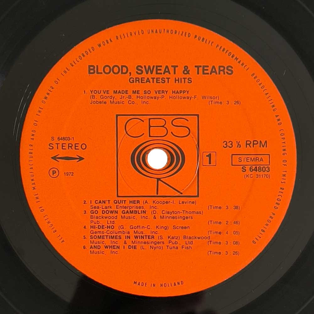 Blood, Sweat & Tears - Blood, Sweat & Tears Greatest Hits (LP)