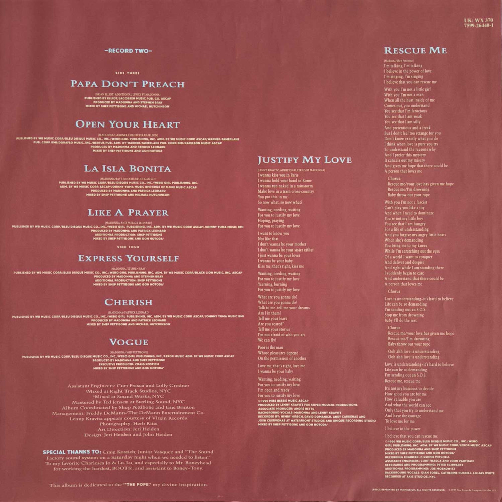 Madonna ‎– The Immaculate Collection (2LP)