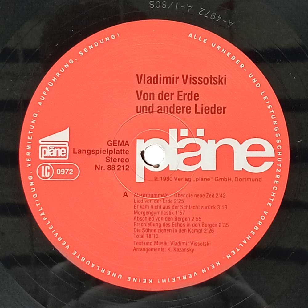 Vladimir Vissotski – Von Der Erde Und Andere Lieder (LP)