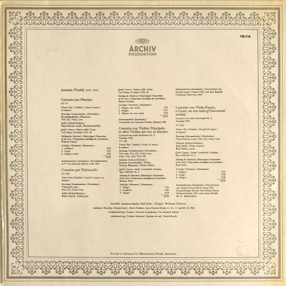 Antonio Vivaldi – Konzerte • Concertos (LP)