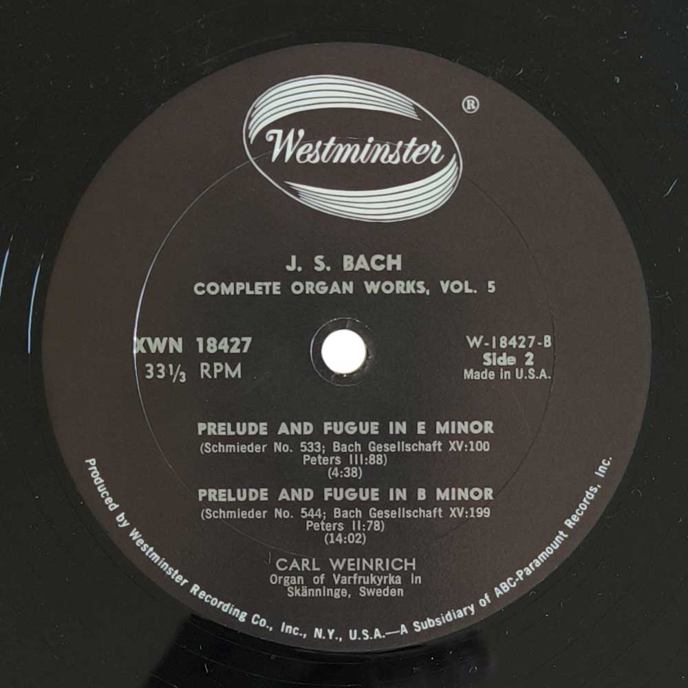 J. S. Bach - Weinrich – The Complete Organ Works Of Bach, Vol. 5 (LP)