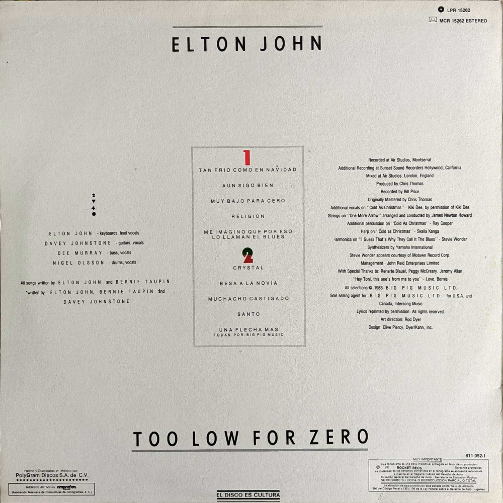 Elton John ‎– Too Low For Zero (LP)