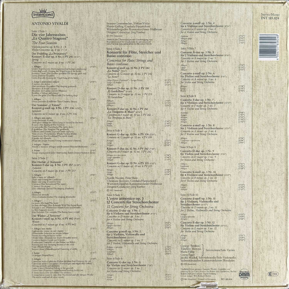 Antonio Vivaldi – Die Vier Jahreszeiten / Flötenkonzerte / Concerti Für Streichorchester L'estro Armonico (5 LP)