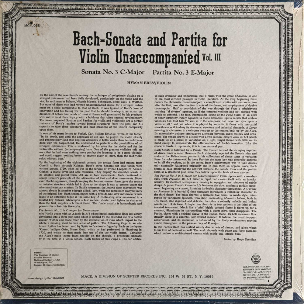 Bach / Hyman Bress - Sonata And Partita For Violin Unaccompanied Vol.III (LP)