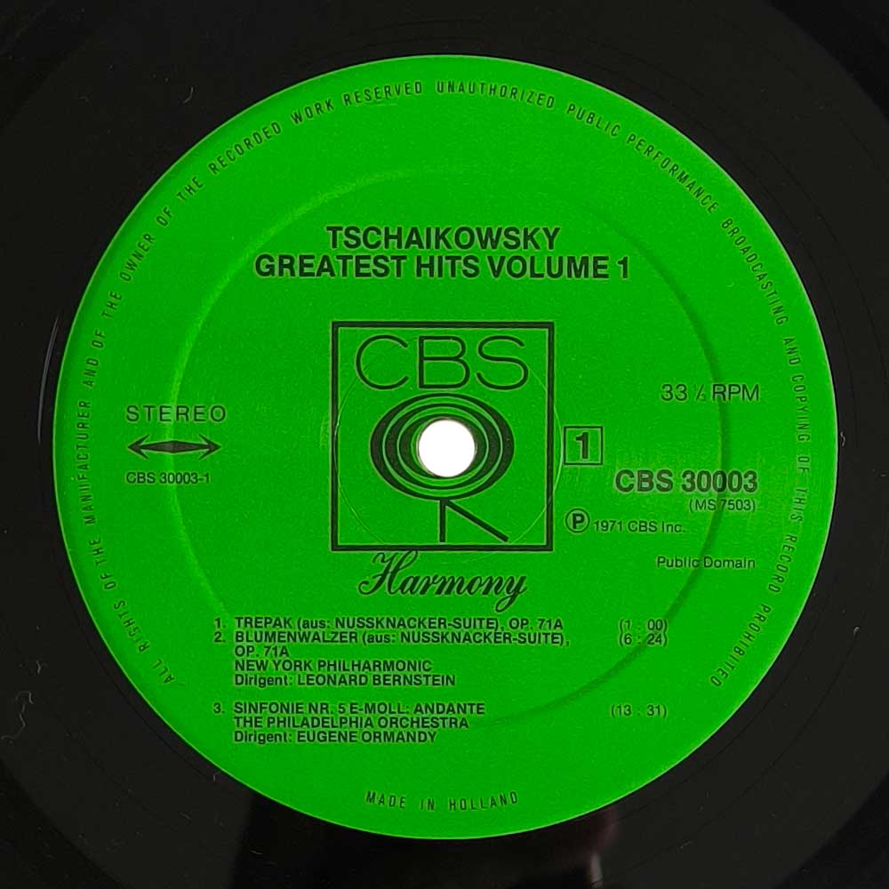 Bernstein - New York Philharmonic, Ormandy - Philadelphia Orchestra - Tchaikovsky's Greatest's Hits (Vol. 1) (LP)