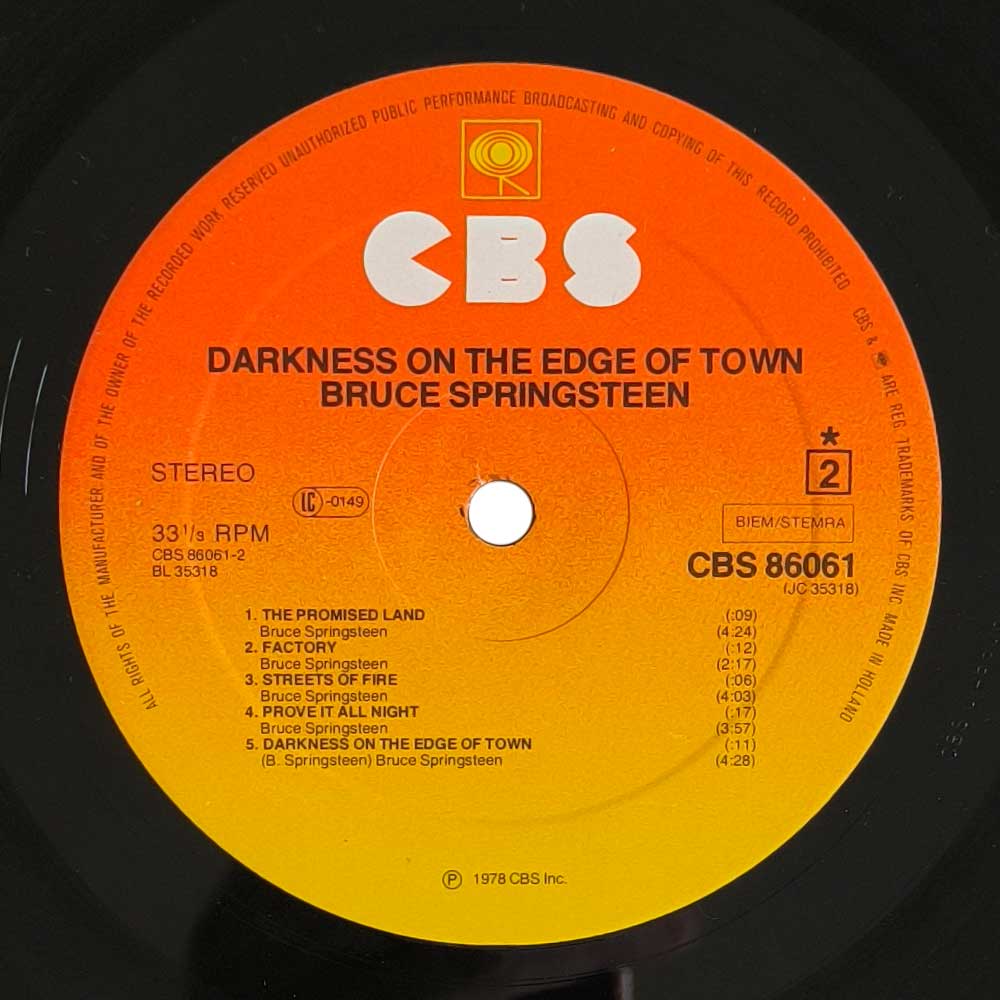 Bruce Springsteen ‎– Darkness On The Edge Of Town (LP)