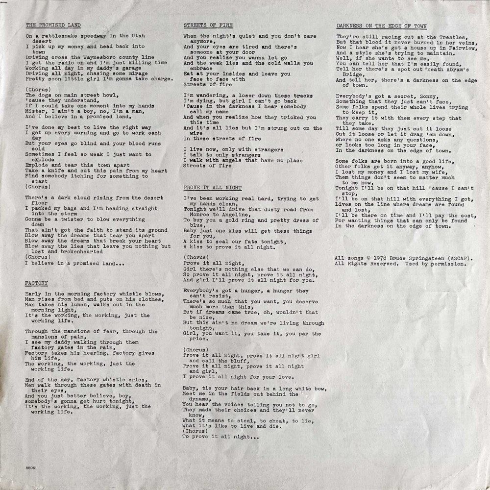 Bruce Springsteen ‎– Darkness On The Edge Of Town (LP)