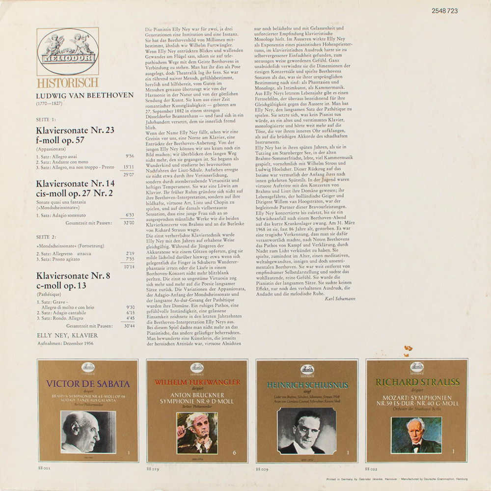 Elly Ney, Ludwig van Beethoven – Appassionata ⋅ Mondschein-Sonate ⋅ Pathétique (LP)