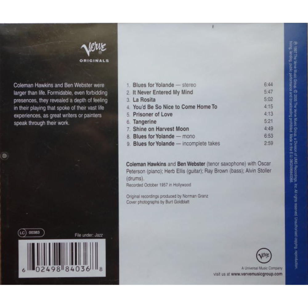 Coleman Hawkins / Ben Webster, Coleman Hawkins Encounters Ben Webster (USA) (CD)
