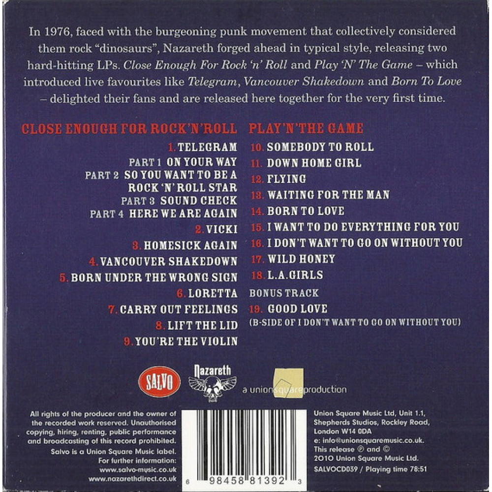 Nazareth, Close Enough For Rock 'n' Roll / Play`n`the Game