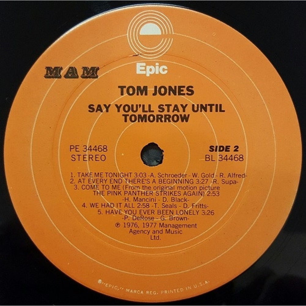 Tom Jones, Say You Ll Stay Until Tomorrow