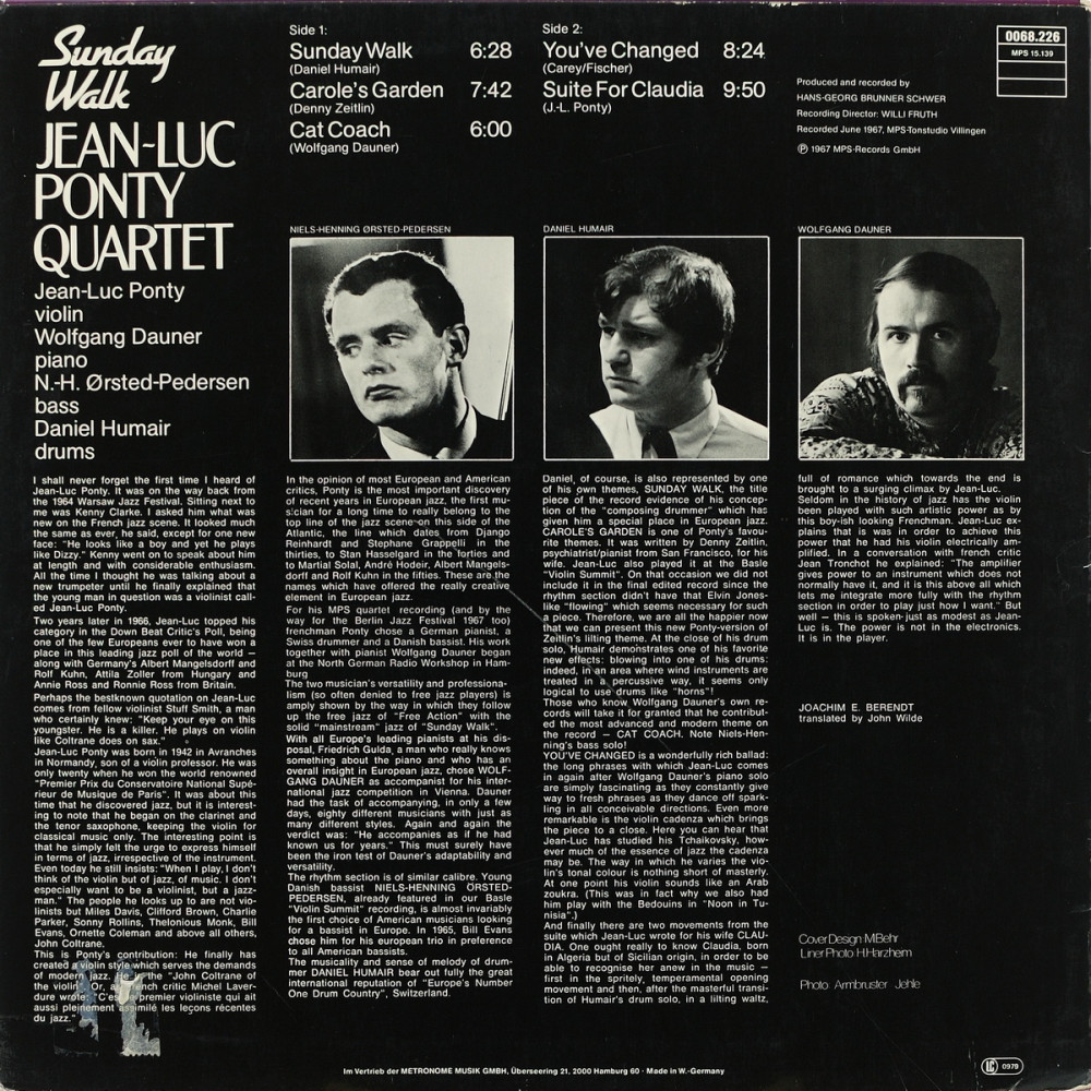Jean-Luc Ponty Quartet, Sunday Walk (LP)