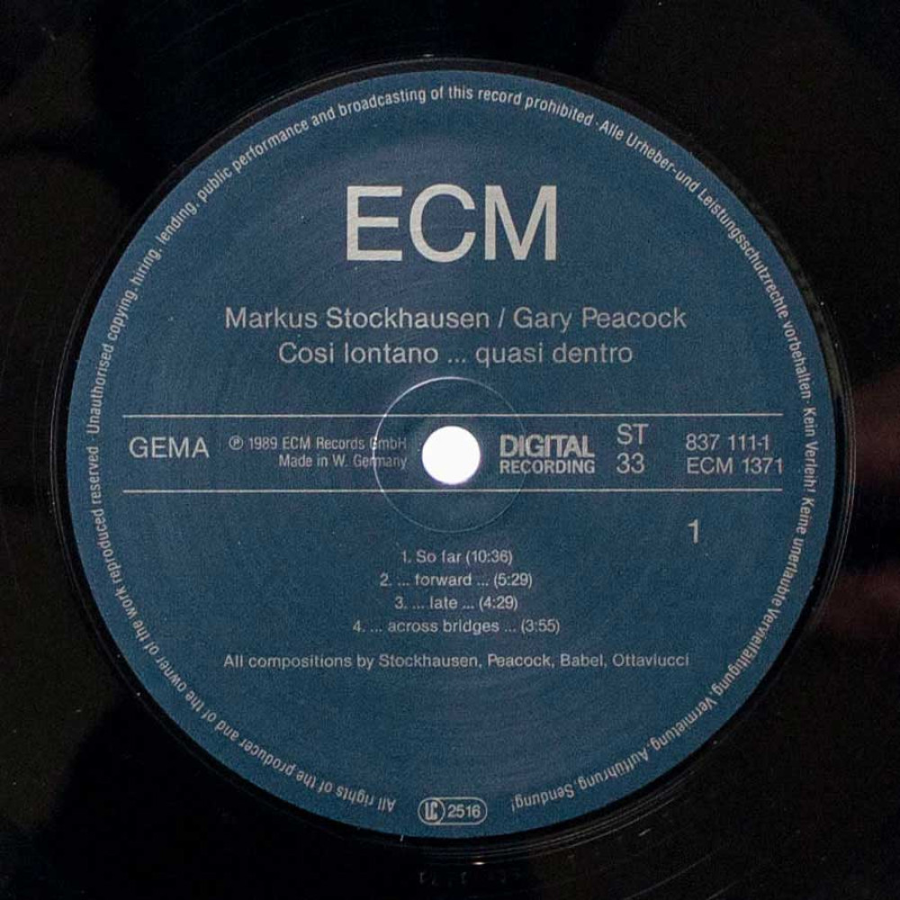 Markus Stockhausen / Gary Peacock – Cosi Lontano...Quasi Dentro (LP)