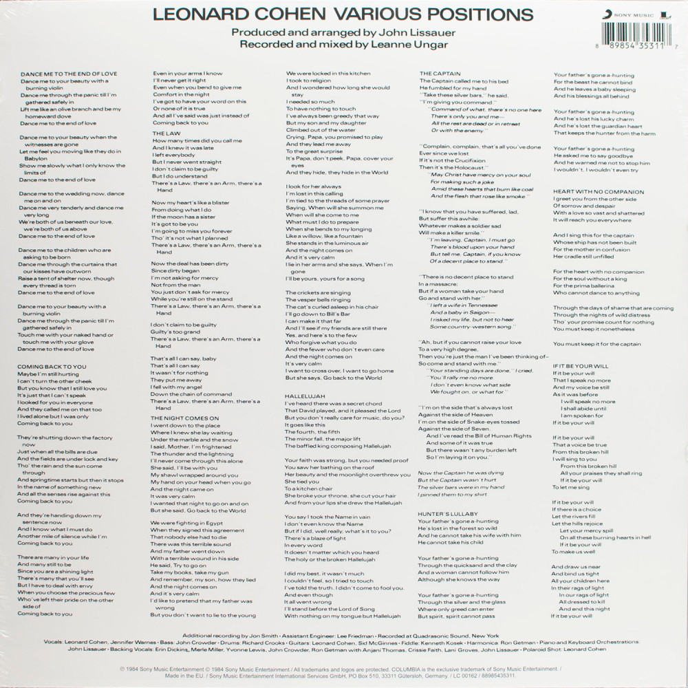 Leonard Cohen - Various Positions (LP)