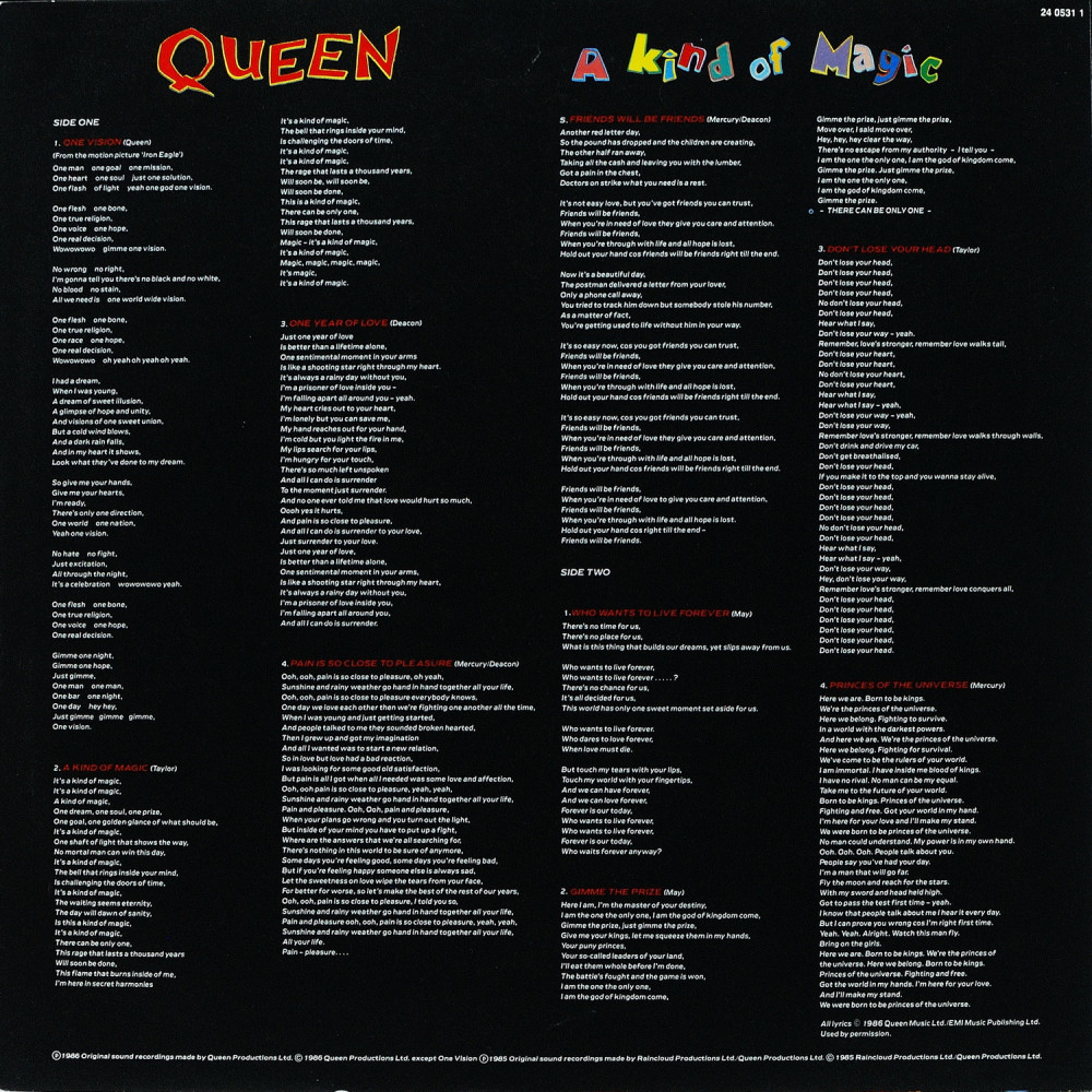 Queen, A Kind Of Magic (1St Press) (G/f) (Ins.) (LP)