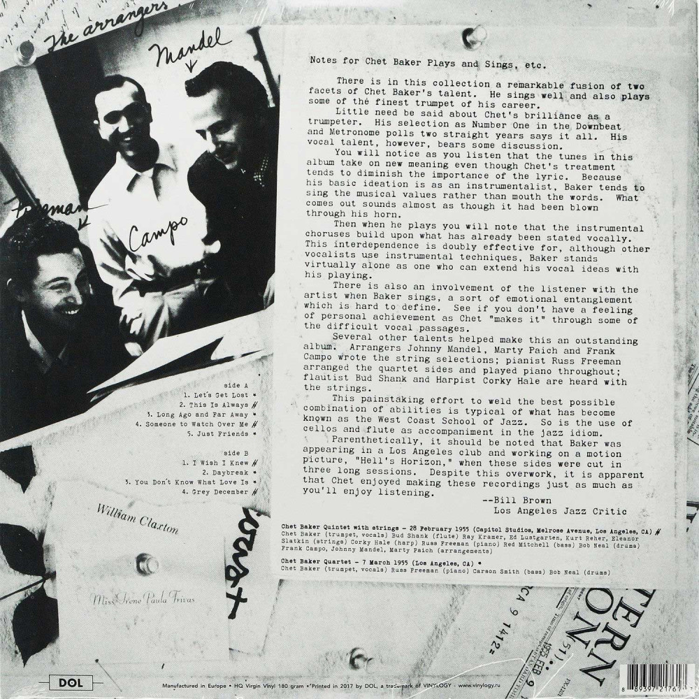 Chet Baker - Sings And Plays With Bud Shank, Russ Freeman And Strings (LP)