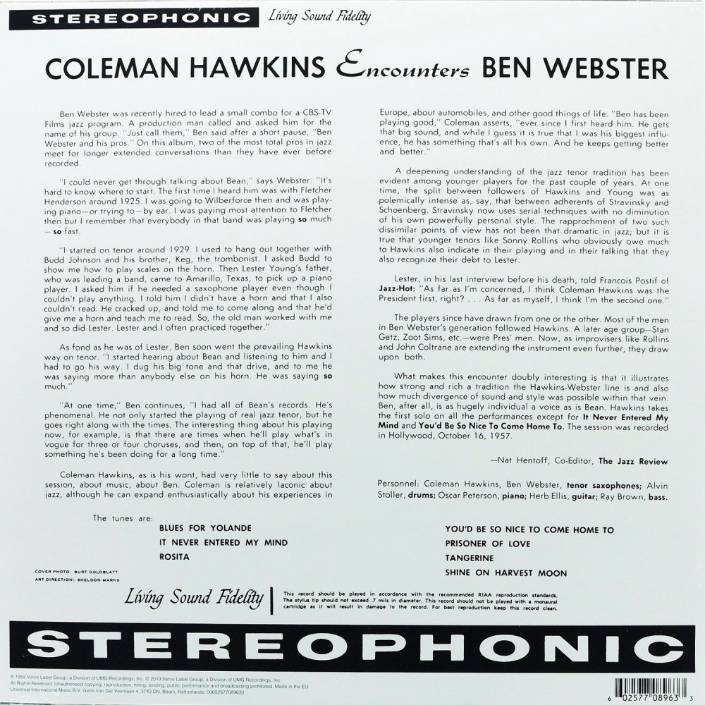 Coleman Hawkins, Ben Webster - Coleman Hawkins Encounters Ben Webster (LP)