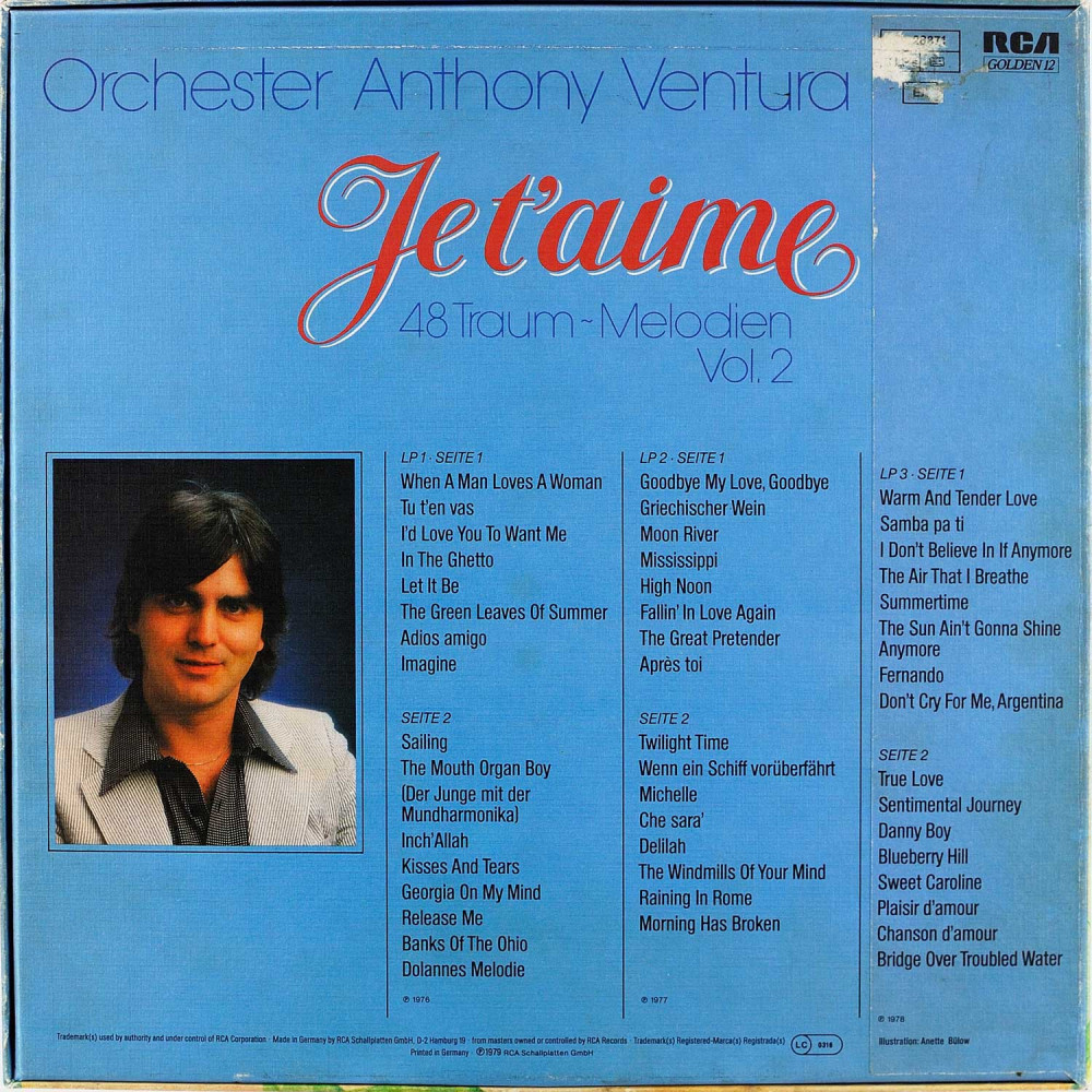 Anthony Ventura Und Sein Orchester ‎– Je T'Aime - 48 Traum-Melodien Vol. 2 (1St Press) (3LP)