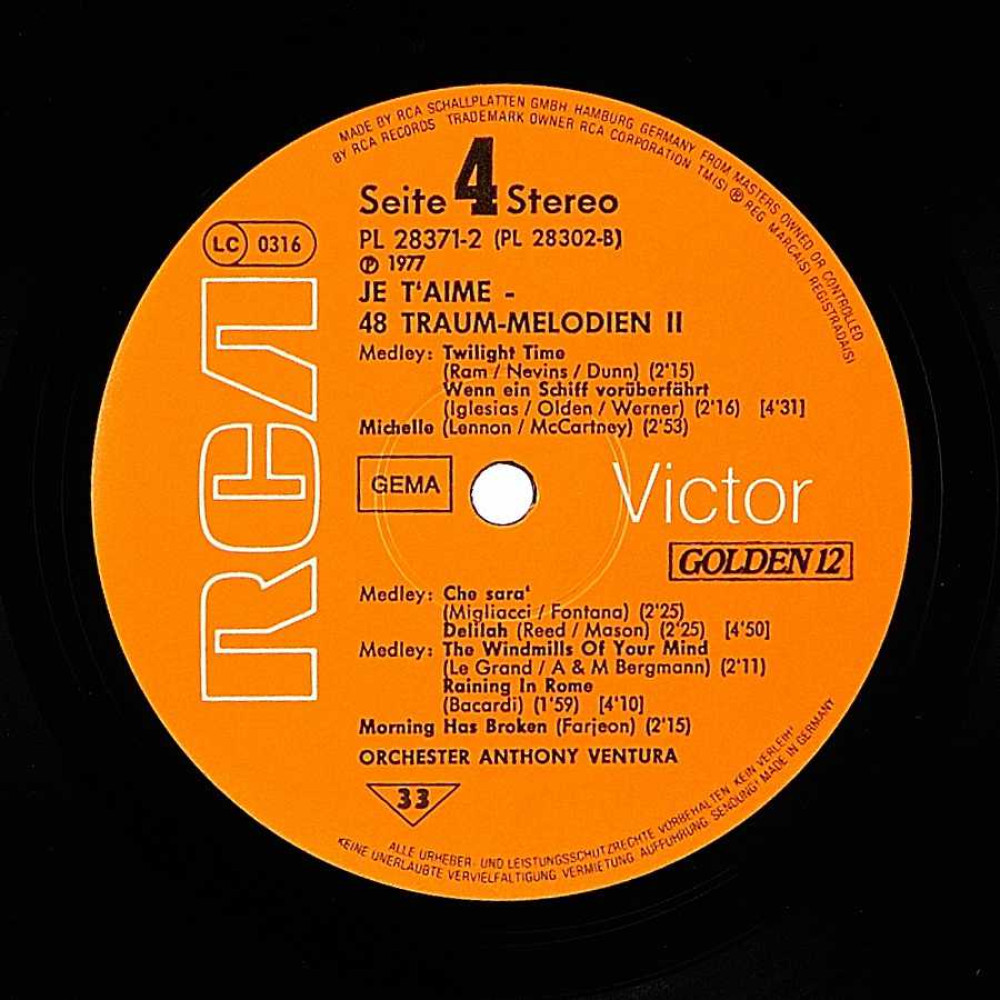 Anthony Ventura Und Sein Orchester ‎– Je T'Aime - 48 Traum-Melodien Vol. 2 (1St Press) (3LP)