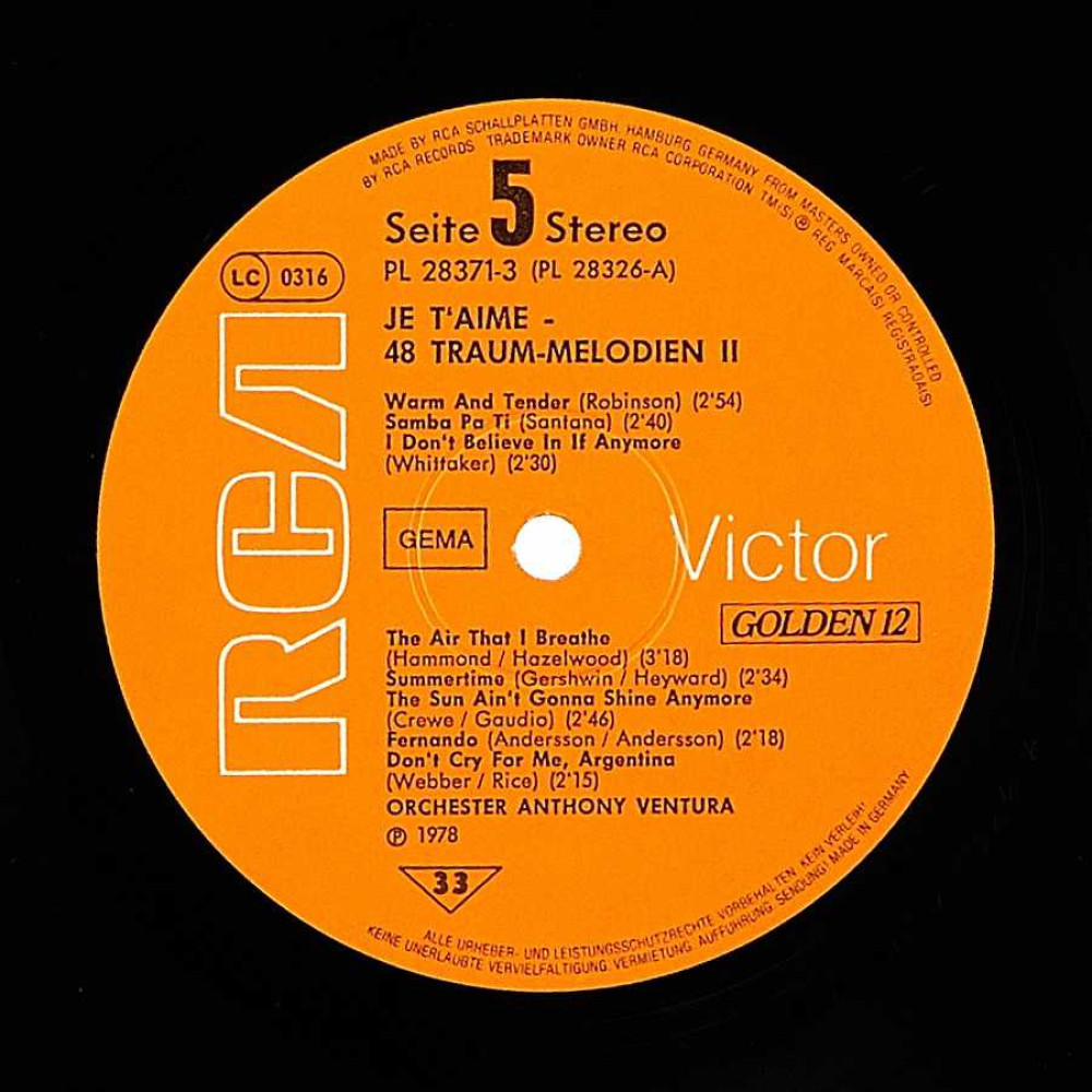 Anthony Ventura Und Sein Orchester ‎– Je T'Aime - 48 Traum-Melodien Vol. 2 (1St Press) (3LP)