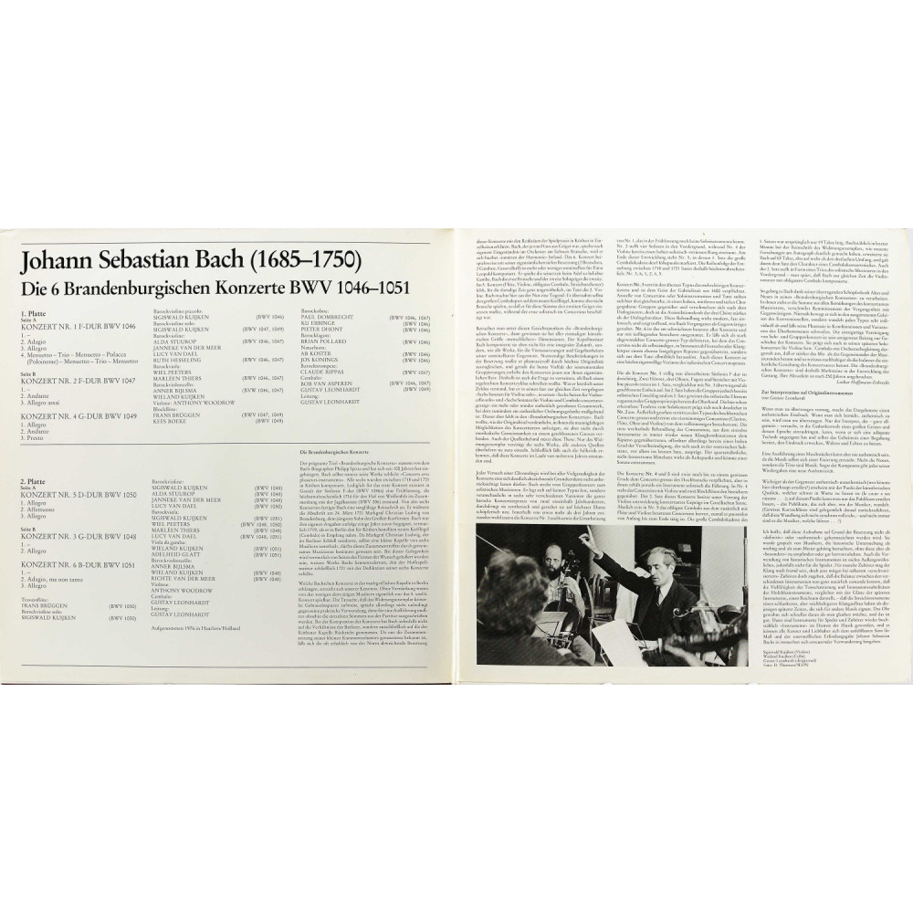 Gustav Leonhardt, Frans Brüggen, Anner Bylsma, Lucy Van Dael, Paul Dombrecht, Sigiswald Kuijken, Wieland Kuijken, Claude Rippas – Brandenburgische Konzerte Nr. 1-6 (G/F) (2 LP)