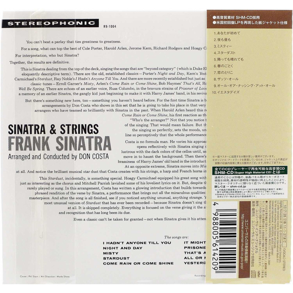 Frank Sinatra, Sinatra & Strings (1962) (Lim.ed.) (Cardboard Sleeve, Gatefold, SHM-CD) (Japan)
